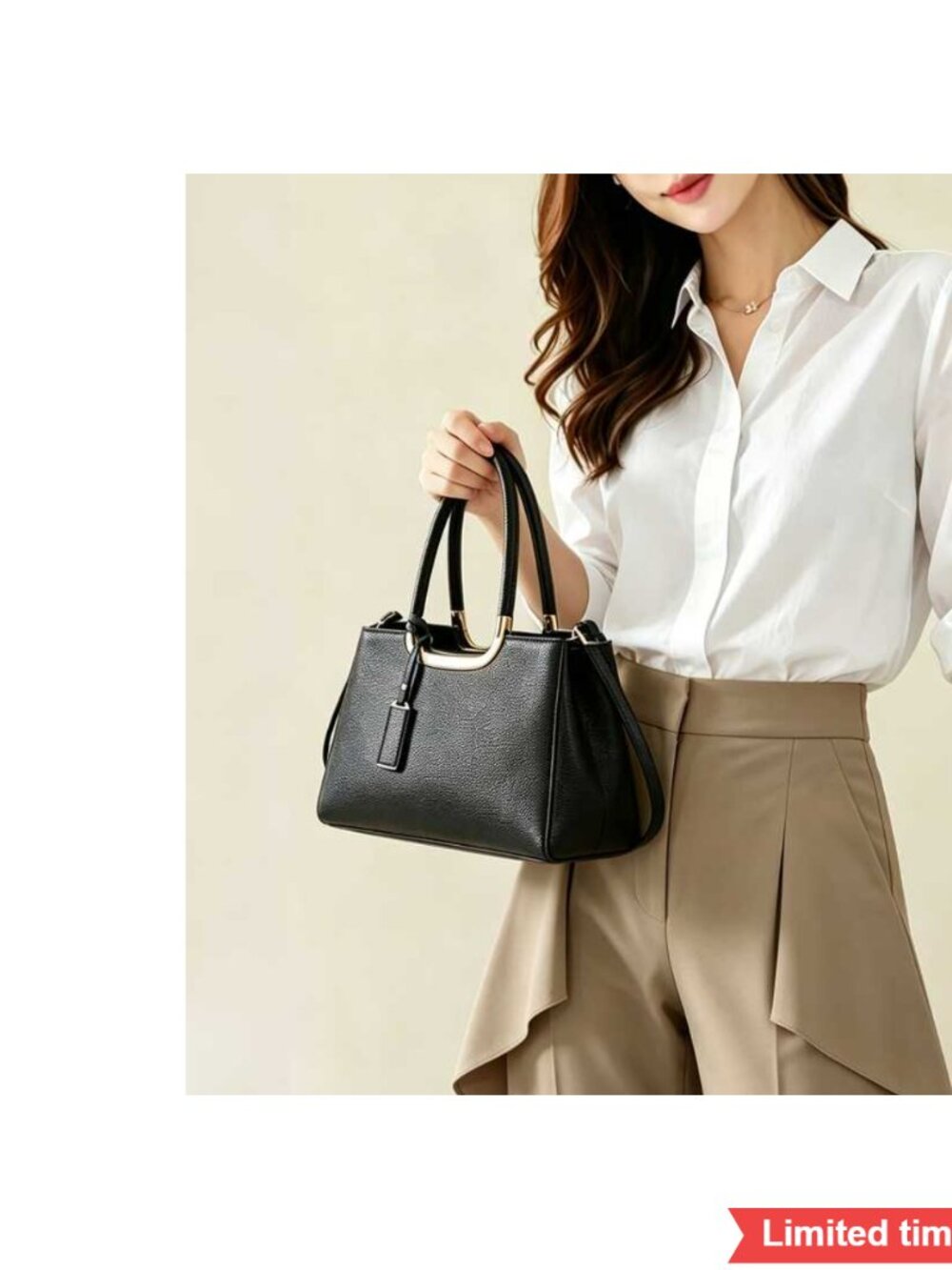 Genuine Leather Two Section Crossbody Tote Bag
